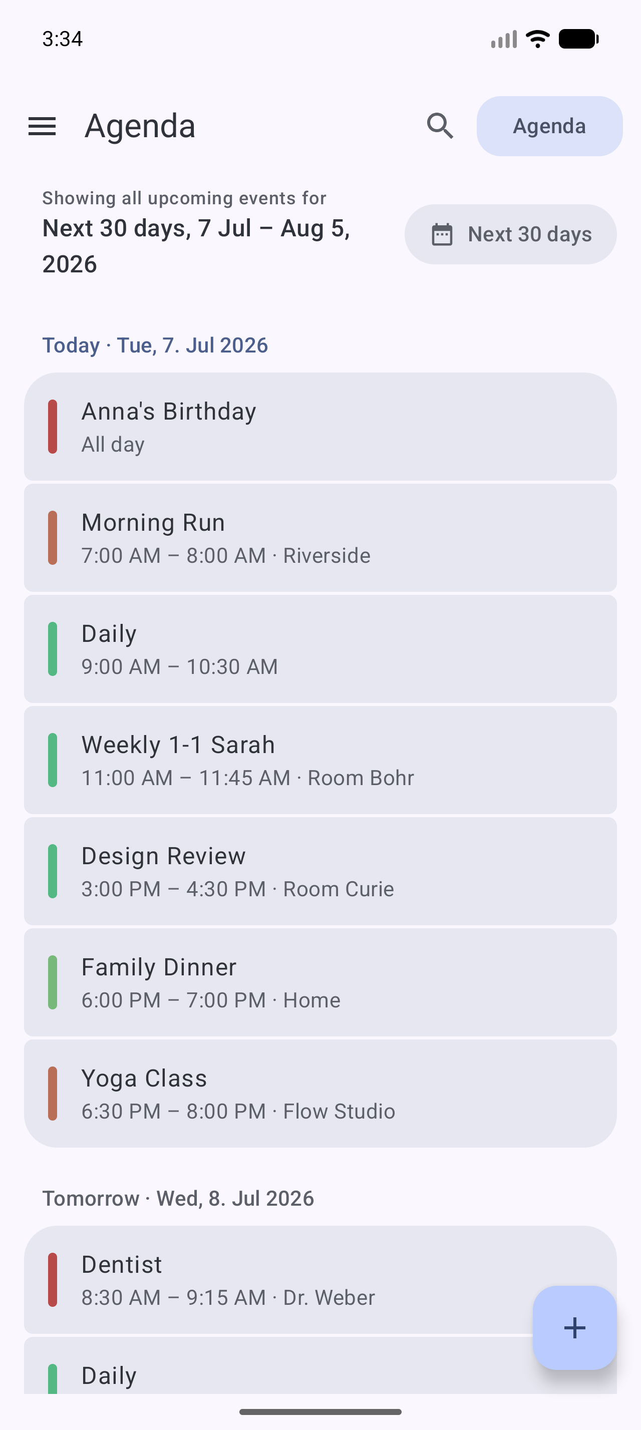 Agenda view
